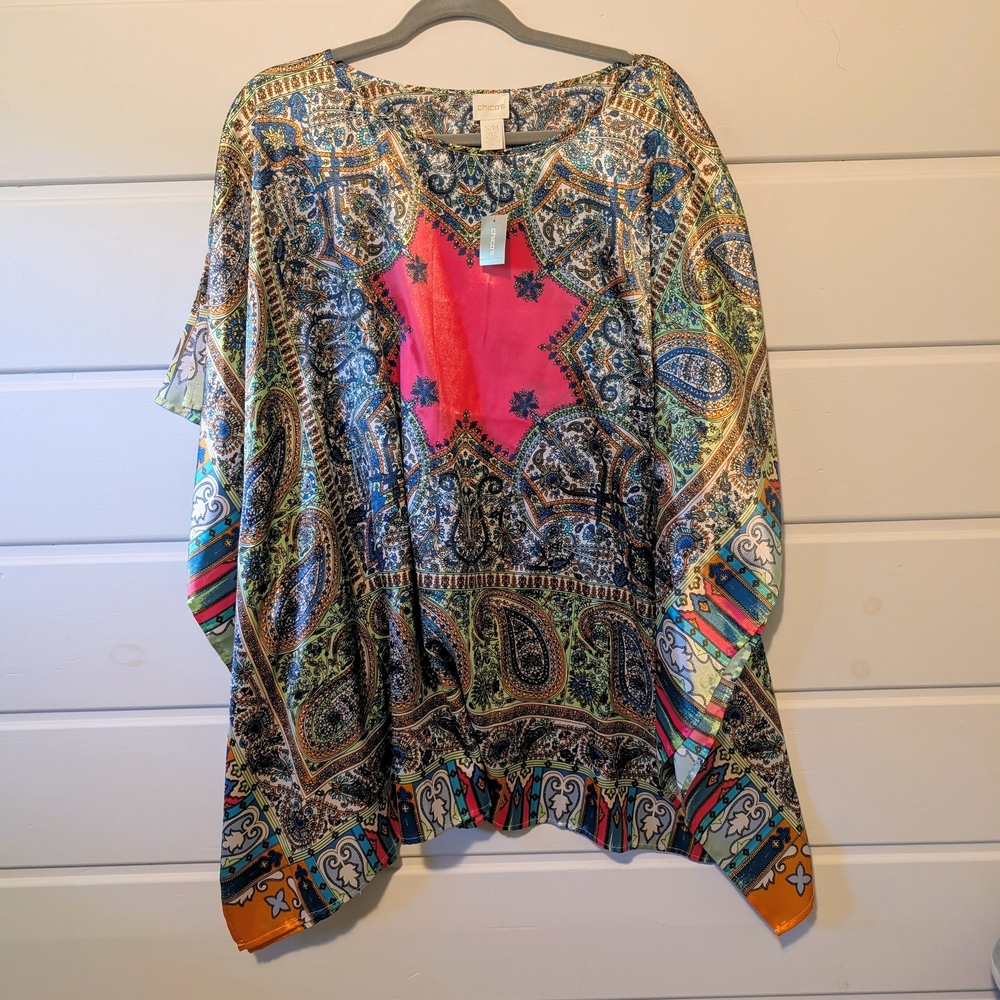 Chico's Colorful Paisley Poncho Top S/M NWT